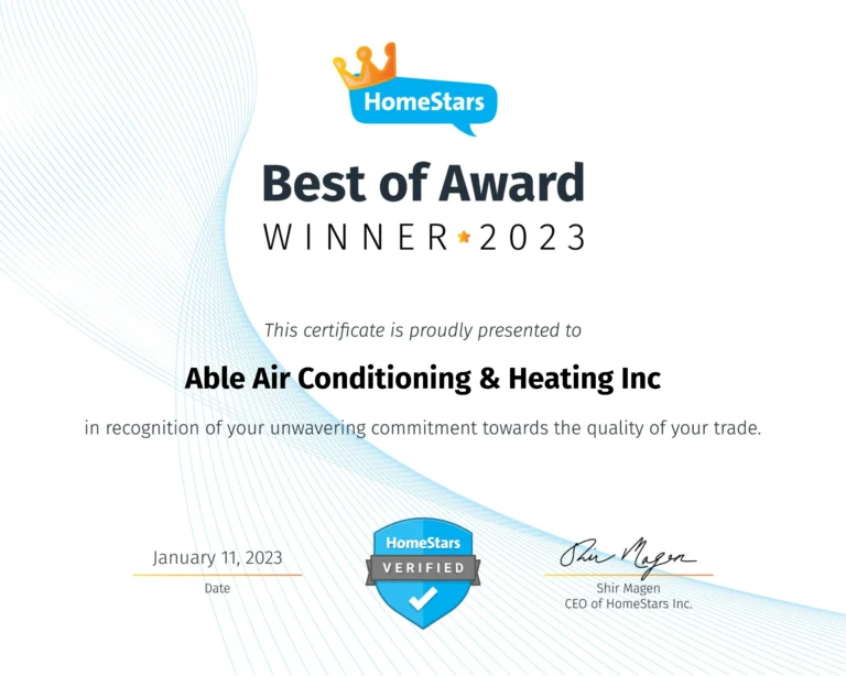 Awards | Able Air Conditioning & Heating Inx.
